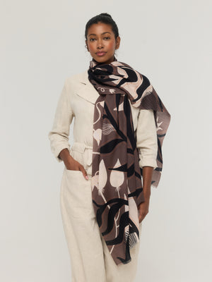 Merino Wool Scarf in Brown, Black & Beige - Canopée