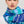 Blue and turquoise graphic cotton scarf worn around the neck Princesse & Dragon Montréal
