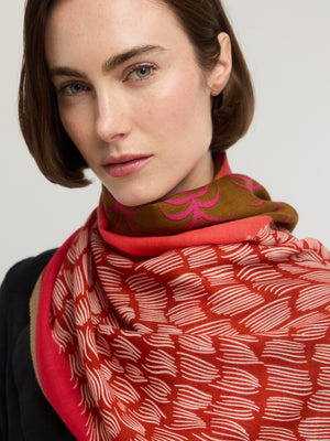 Écharpe d’hiver Teddy corail et kaki en laine mérinos