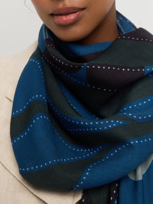 Écharpe d’hiver Canopée bleu et vert à motif organique
