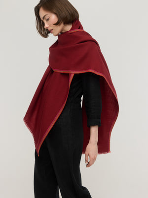 Grande écharpe femme bordeaux 100 % laine mérinos