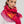 Red floral cotton silk scarf worn around the neck, Princesse & Dragon Montréal
