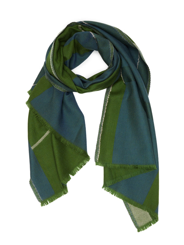 Foulard de laine mérinos vert, bleu et blanc - London