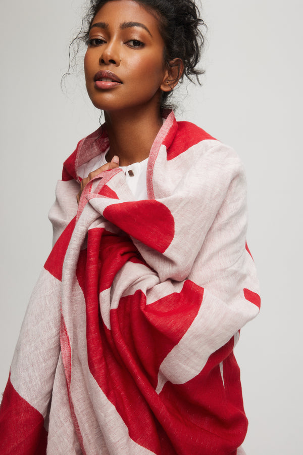 Red linen and cotton scarf - Le M