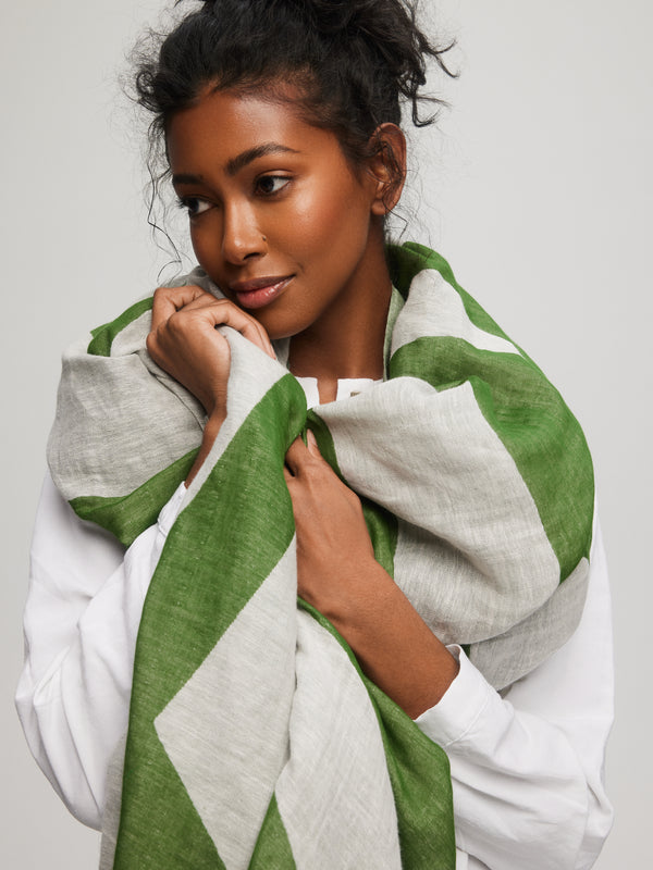 Green linen and cotton scarf - Le M