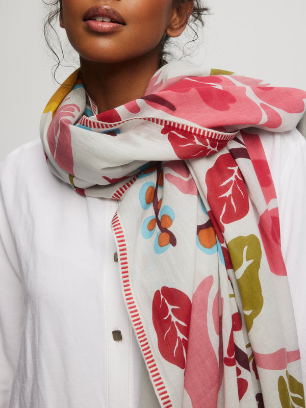Pink and yellow floral pattern cotton scarf - Le Baie-Mahault