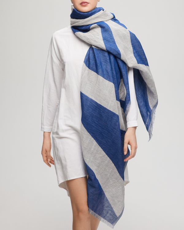 Blue linen and cotton scarf - Le M