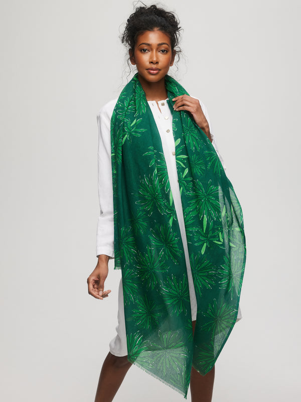  Foulard-vert-voile-coton-motif-fleuri-accessoire-mode-été-paréo-élégance