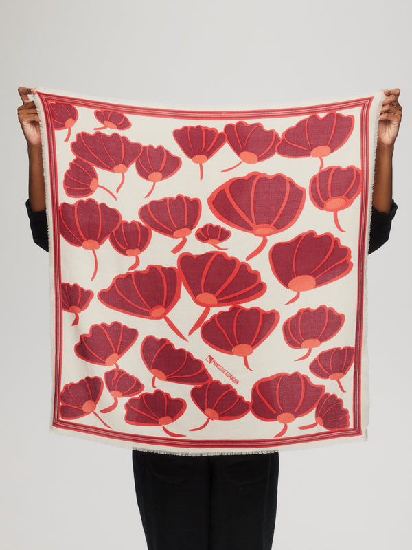 Square scarf made of wool and silk - Red Poppy